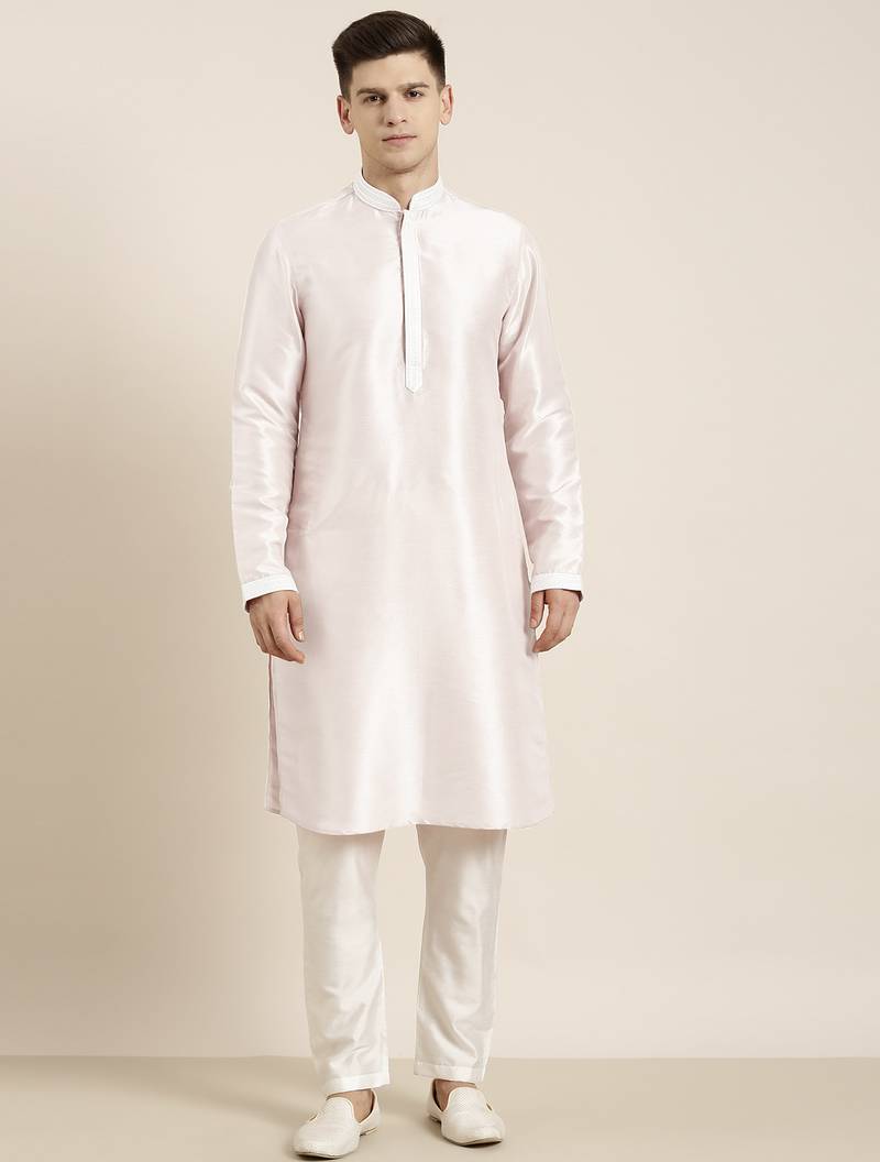 Light pink embroidered kurta pajama