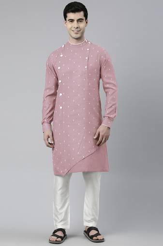 Pink design asymmetrical kurta pajama