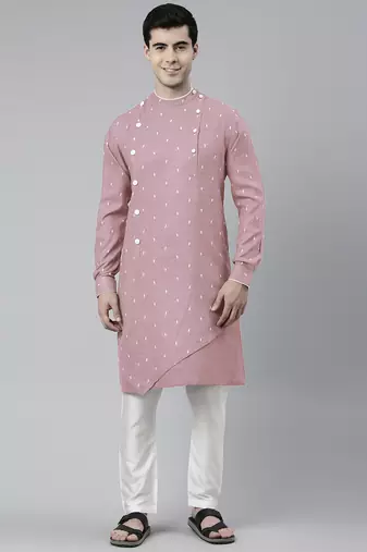 Pink design asymmetrical kurta pajama