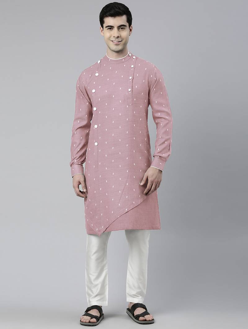 Pink design asymmetrical kurta pajama