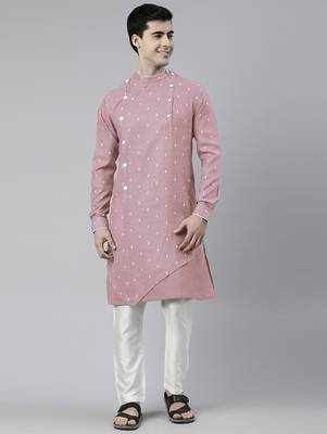Pink design asymmetrical kurta pajama 4