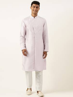 Light pink embroidery angrakha kurta pajama 1