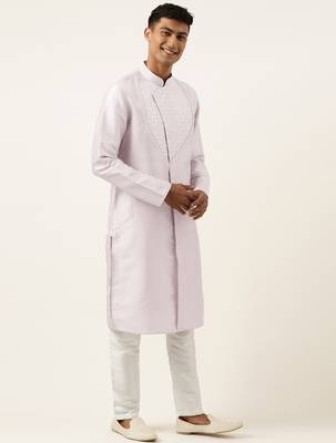 Light pink embroidery angrakha kurta pajama 3