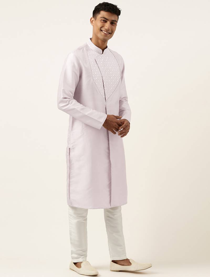 Light pink embroidery angrakha kurta pajama
