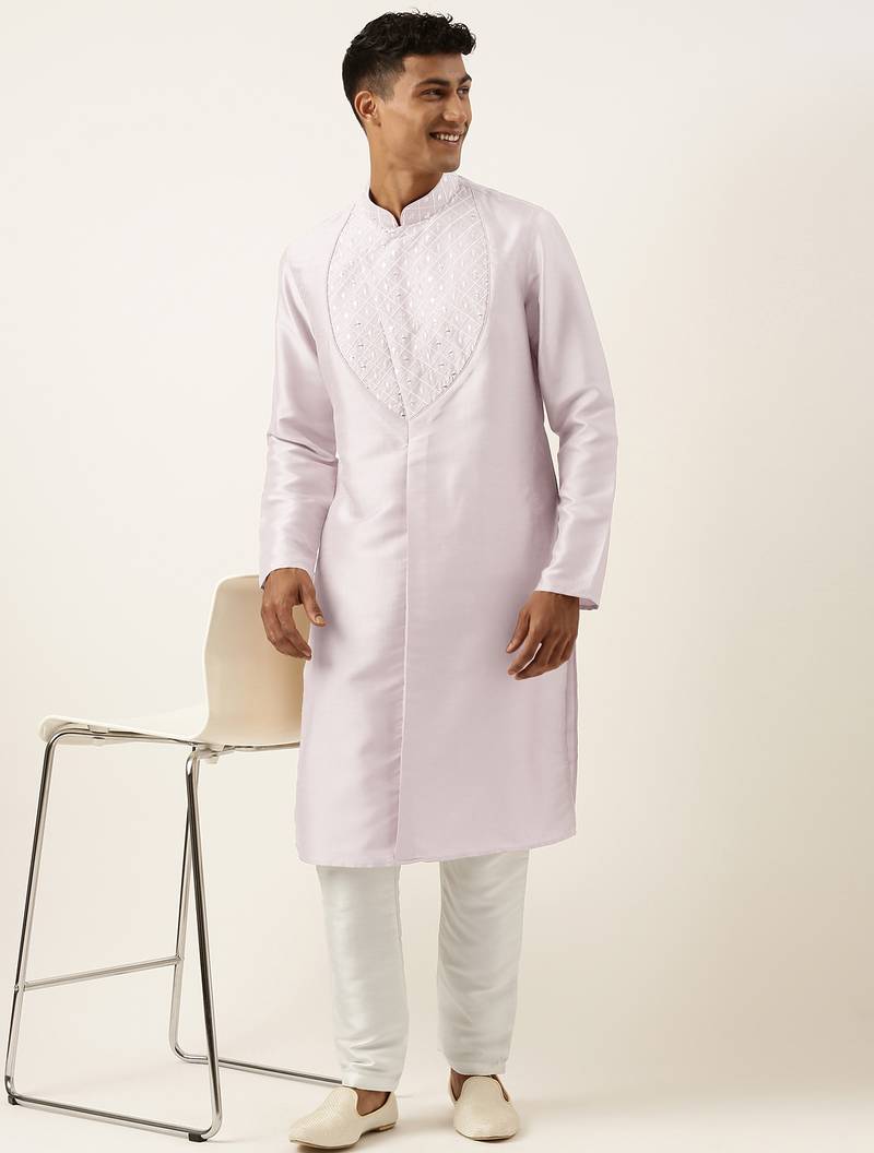 Light pink embroidery angrakha kurta pajama