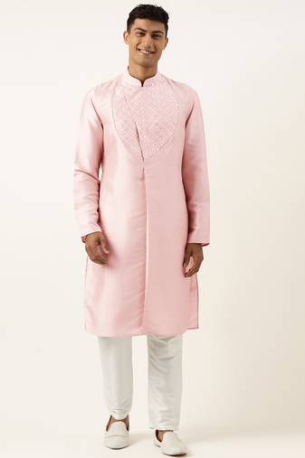 Pink embroidery angrakha kurta pajama
