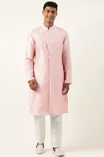 Pink embroidery angrakha kurta pajama