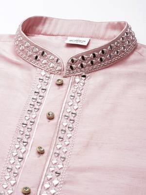Pink silk mirror embroidered kurta pajama 2
