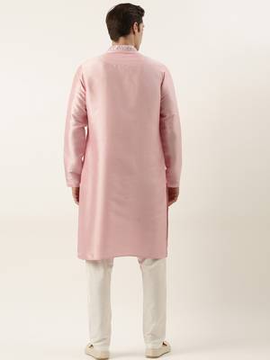 Pink silk mirror embroidered kurta pajama 5