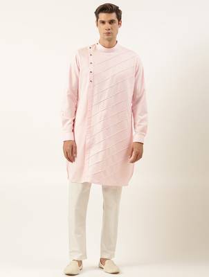 Light pink pintux cotton side open kurta pajama 1