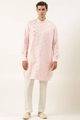 Light pink pintux cotton side open kurta pajama