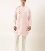 Light pink pintux cotton side open kurta pajama