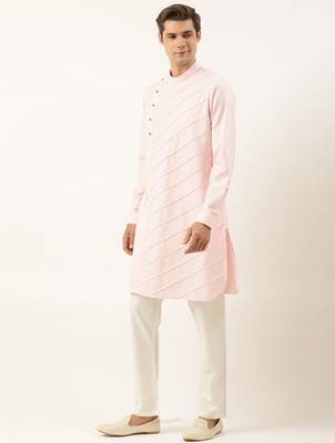 Light pink pintux cotton side open kurta pajama 3