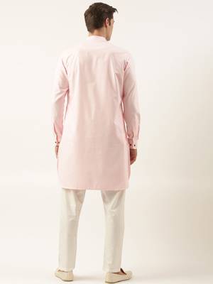 Light pink pintux cotton side open kurta pajama 5
