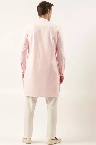 Light pink pintux cotton side open kurta pajama