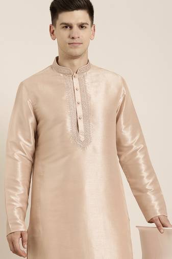 Gold silk embroidered kurta pajama