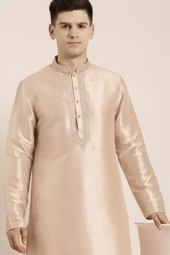 Gold silk embroidered kurta pajama