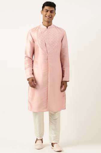 Peach embroidery angrakha kurta pajama
