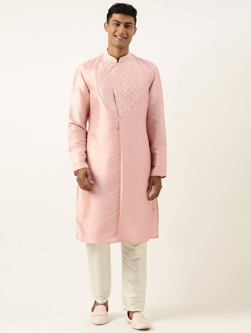 Peach embroidery angrakha kurta pajama