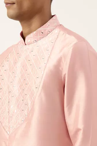 Peach embroidery angrakha kurta pajama