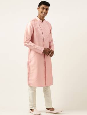 Peach embroidery angrakha kurta pajama 4