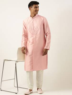 Peach embroidery angrakha kurta pajama 5