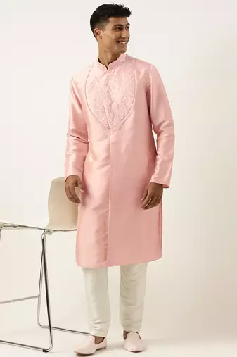 Peach embroidery angrakha kurta pajama