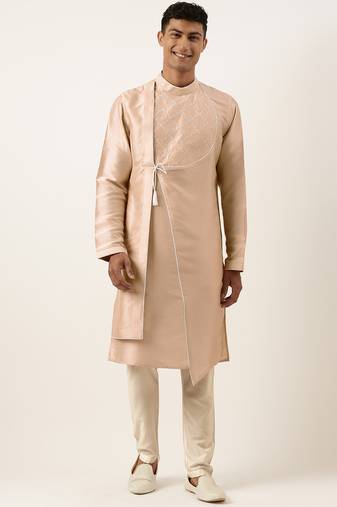 Peach embroidery angrakha kurta pajama