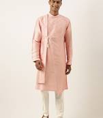 Peach silk embroidery angrakha kurta pajama