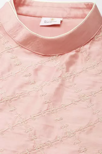 Peach silk embroidery angrakha kurta pajama