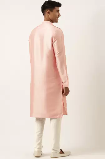 Peach silk embroidery angrakha kurta pajama