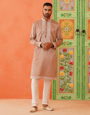 Brown embroidered kurta pajama 1