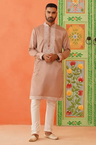 Brown embroidered kurta pajama