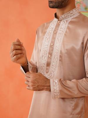 Brown embroidered kurta pajama 5