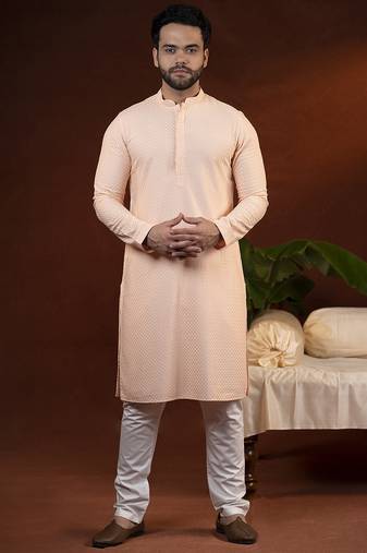 Peach chikankari kurta pajama
