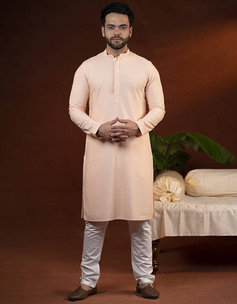 Peach chikankari kurta pajama