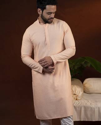 Peach chikankari kurta pajama 4