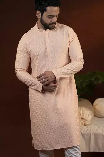 Peach chikankari kurta pajama