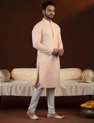Pastel peach chikankari kurta pajama 3