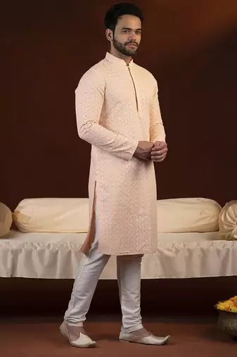 Pastel peach chikankari kurta pajama