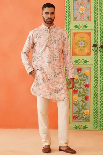 Peach printed kurta pajama