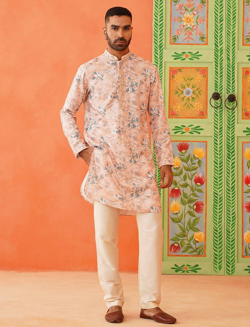 Peach printed kurta pajama