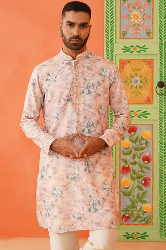 Peach printed kurta pajama