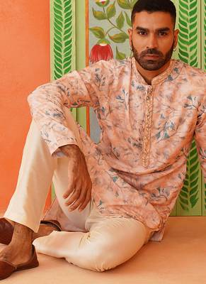 Peach printed kurta pajama 4