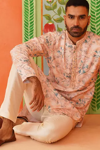 Peach printed kurta pajama