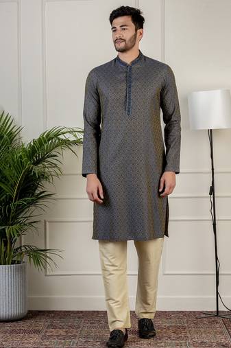 Navy jacquard embroidered kurta pajama