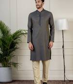 Navy jacquard embroidered kurta pajama