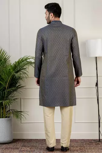 Navy jacquard embroidered kurta pajama