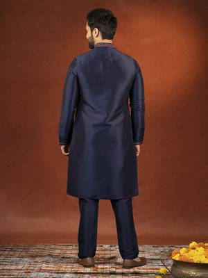 Navy pashmina embroidered kurta pajama 5