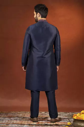 Navy pashmina embroidered kurta pajama